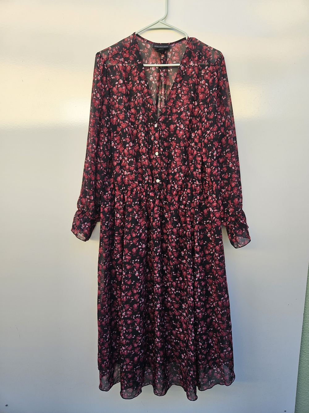 Floral  Button Front Floral Long Sleeve Dress